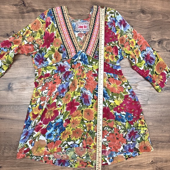 Johnny Was L Floral Print Embroidered V Neck Tunic Bohemian Cottagecore Flowy - Picture 7 of 7